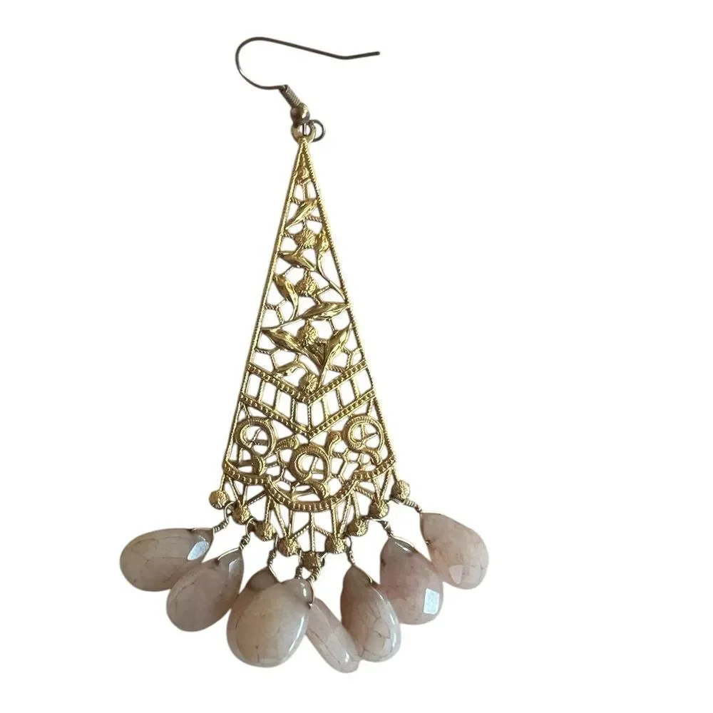 Gold Plated Filigree Teardrop Earrings, Blush Gemstones